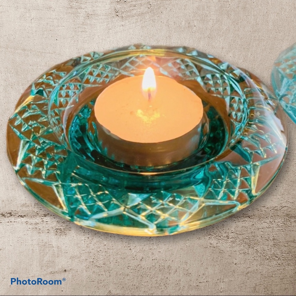 🕯️💖 Vintage Green Glass Candle Holders